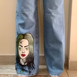 شلوار جین بگ نقاشی شده با دست طرح فشن بیلی کیفیت عالی