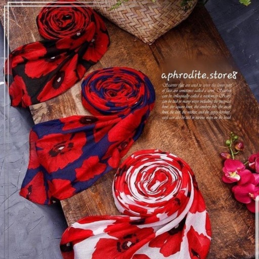روسری نخی تابستانه طرح شقایق در 3 رنگ