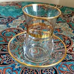 استکان و نعلبکی دورطلایی ترکیه ای شیشه ای رنگ ثابت