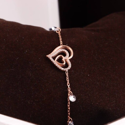 دستبند نقره زنانه فانتزی زیبا و خاص طرح قلب روکش رزگلد