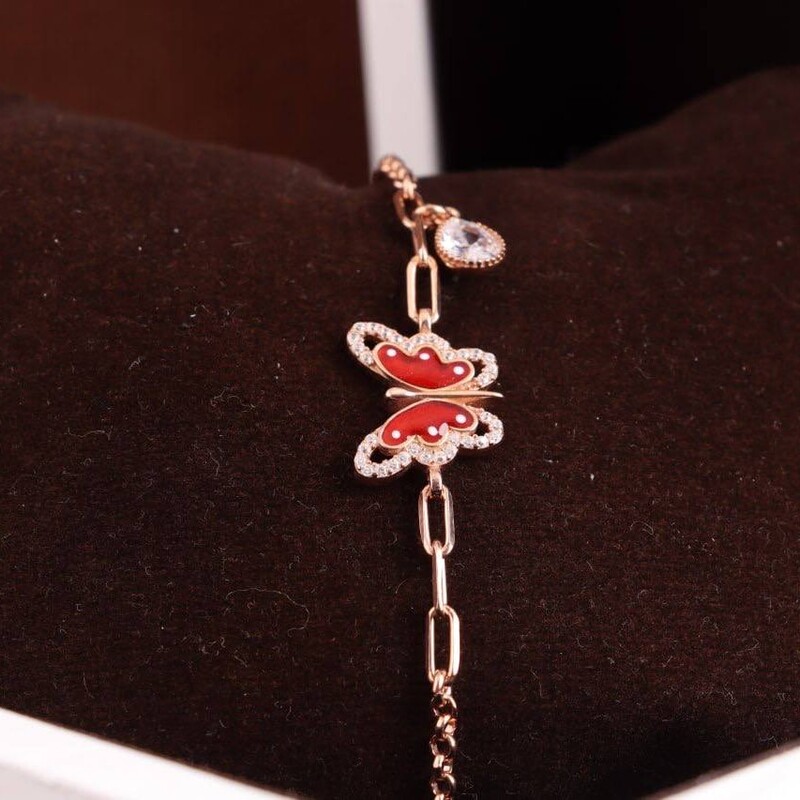 دستبند نقره زنانه طرح پروانه روکش رزگلد بسیار زیبا و خاص