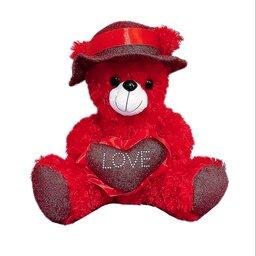 عروسک خرس قرمز ناناز ولنتاین کلاه قلبدار 30 سانتی متوسط فانتزی