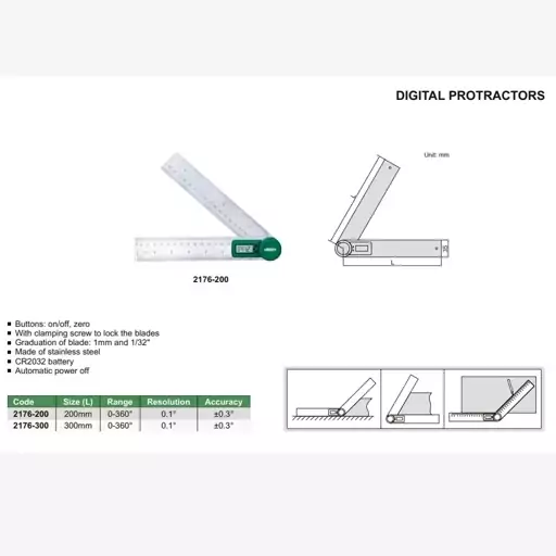 زاویه سنج دیجیتال خط کش دار اینسایز