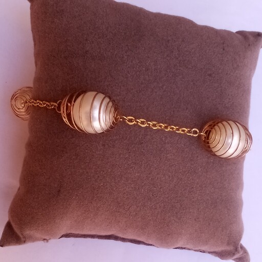 دستبند زنانه مروارید پیچ طلایی رنگ ثابت نیل