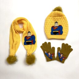 ست کلاه شالگردن و دستکش زمستانی پسرانه طرح سوپرمن 