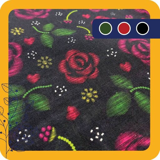 روسری نخی خاص  با طرح  اختصاصی روحینو  رنگ مشکی با گل های رز  قرمز  زیبا  قواره  100 و دور دست دوز