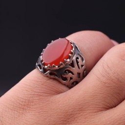 انگشتر عقیق یمنی خوشرنگ معدنی رکاب زیبای اصل ( انگشتر مردانه )