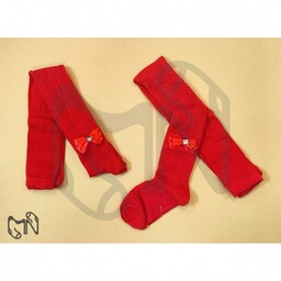 جوراب شلواری بچگانه قرمز رنگ طرح جناقی پاپیون دار برند کامفی