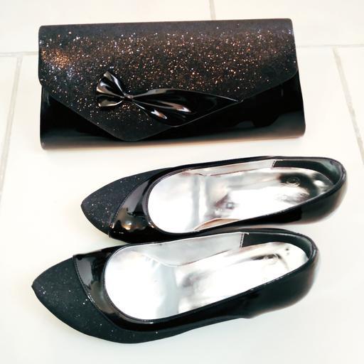 ست کیف و کفش زنانه مجلسی مشکی اکلیلی(سایز 39)