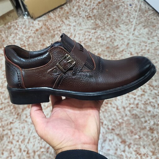 کفش چرم طبیعی مردانه تبریز مدل ای پا قهوه‌ای 