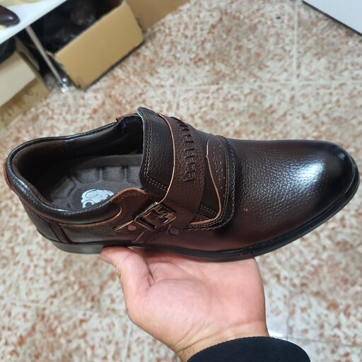 کفش چرم طبیعی مردانه تبریز مدل ای پا قهوه‌ای 