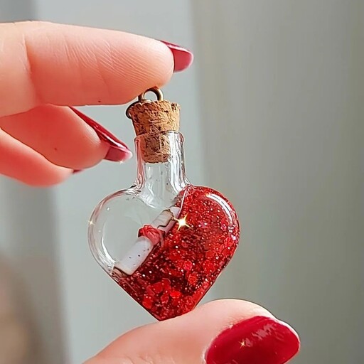 آویز آینه ماشین مدل قلب اکلیلی قرمز با نامه عاشقانه هدیه خاص