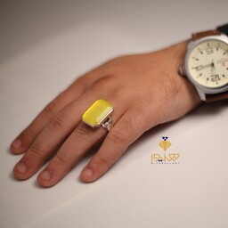 انگشتر عقیق زرد مردانه رکاب صفوی تمام دست ساز