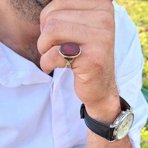 انگشتر مردانه عقیق سرخ یمنی ( کد 681)