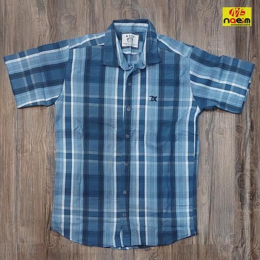 پیراهن آستین کوتاه مردانه اندامی نخی چهارخانه کتان رنگبندی سایز L تا 2xl جذب