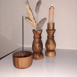 مجموعه سه عددی جاشمعی گلدان و جاعودی چوبی