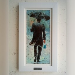 تابلو نقاشی رنگ روغن  مردی در باران