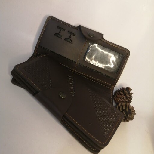 کیف پول مردانه بلند قفل دکمه ای رنگ قهوه ای سوخته 