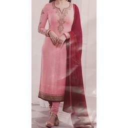 لباس هندی زنانه سه تیکه حریر گلدوزی نیمه آماده خاص مجالس فری سایز تا سایز 46
