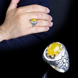 انگشتر نقره عقیق زرد با دعای شرف الشمس کد 5626 با عیار 925