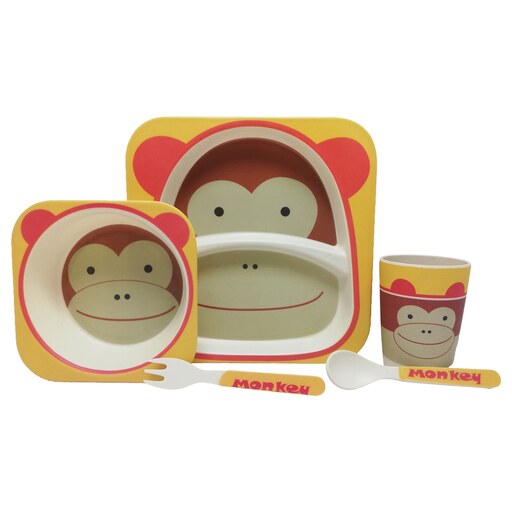 ظرف غذای کودک بامبو فایبر(سرویس غذاخوری-ظرف کودک)ست 5 تکه میمون کد Gw120101026