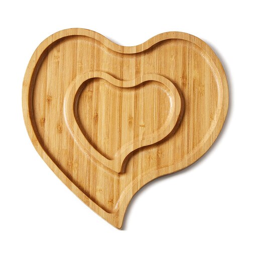 ظرف اردو خوری ظرف سرو و پذیرایی چوبی بامبو طرح قلب 2 خانه کد Gw141201010