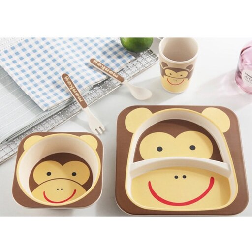 ظرف غذای کودک بامبو فایبر (سرویس غذاخوری ،ظرف کودک)ست 5 تکه میمون کد Gw120101002