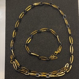 ست پسرانه زنجیر  گردنبند و دستبند استیل رنگ ثابت طلایی و مشکی کد37