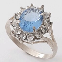 انگشتر نقره زنانه سنگ توپاز آبی روشن 