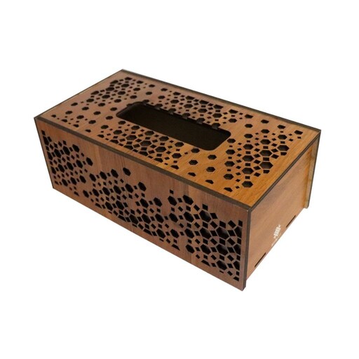جعبه دستمال کاغذی چوبی سینور  کد 004 طرح 6 ضلعی دولایه مقاوم و زیبا مناسب دستمال 100 برگ برای مصارف خانگی اداری تجاری