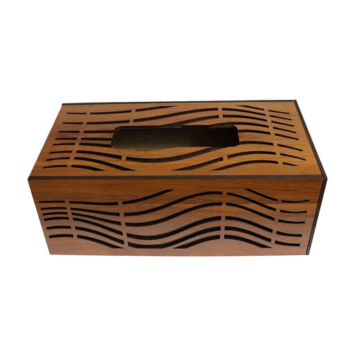 جعبه دستمال کاغذی چوبی سینور  کد 021 طرح موج دولایه مقاوم و زیبا مناسب دستمال 300برگ برای مصارف خانگی و اداری و تجاری