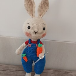 عروسک خرگوش با هویجش قد بدون گوش 34 با گوش 42  قابل بافت در رنگ های دیگر 