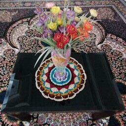 رومیزی دست بافت جزئی از باغ صوفی به قطر 27 سانت و به وزن تقریبی 100 گرم