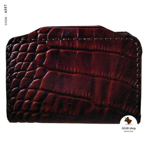 کیف کارت از چرم طبیعی گاوی با طرح پوست ماری (قهوه ای تیره) کد 6557