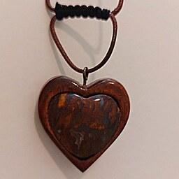 گردنبند چوبی زنانه سنگ عقیق شجر پاییزی طرح قلب