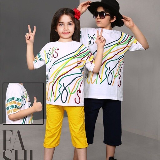 تیشرت شلوارک پسر و دختر ست اسپورت بچگانه طرح رنگین کمان سایز 55-60-65 