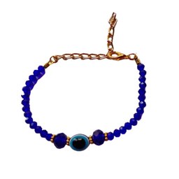 دستبند زنانه کریستالی ریز  آبی رنگ مدل چشم نظر کد HC084