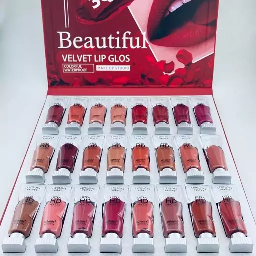 کد n173 پک 24 عددی رژ مایع تری کیو بیوتی مناسب هدیه  و خرید عروسی ( 3q beauty lip gloss )