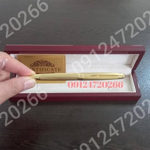  خودکار تماما روکش طلا 24 عیار با حک اسم رایگان و شناسنامه به همراه جعبه چوبی 