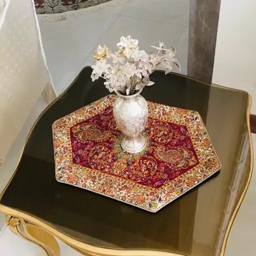 ست رومیزی ترمه سه تکه طرح افشار(زرشکی)