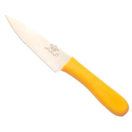 چاقو زنجان مدل مروارید سایز 3  با تیغه  استیل فولاد ضدزنگ و دسته پلکسی زرد 