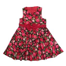 پیراهن دخترانه گلدار نخی جنس آهار دار و عالی همراه با تل مویی رنگ لباس