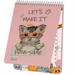 دفترچه یادداشت طرح تودو لیست، سیمی، 50 برگ, سایز آ6، طرح گربه کیوت در 4 رنگ