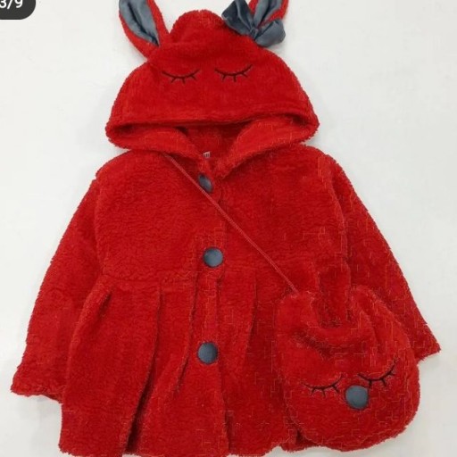 کاپشن دخترانه خز خرگوشی همراه کیف