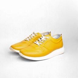 کفش  روزمره چرم دخترانه کفش مسعود تبریز مدل فلای رنگ زرد سایز 36 الی 40