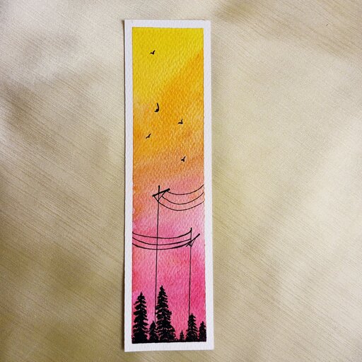 نشانگر کتاب طرح منظره غروب آفتاب کاملا کار دست و نقاشی شده با آبرنگ روی مقوا فابریانو برند بانوی مهر 
