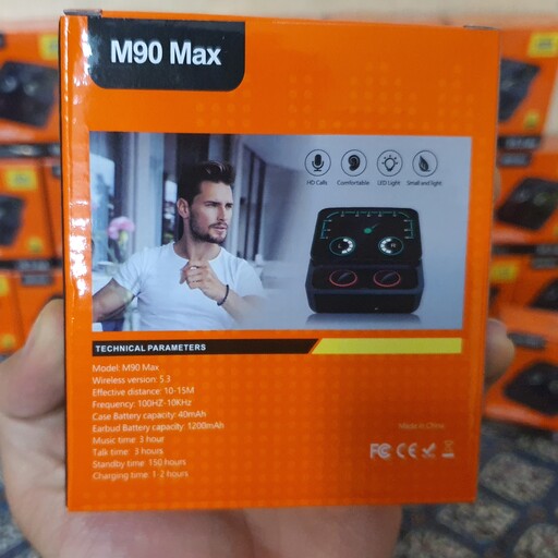 ایرپاد گیمینگ m90 max  با نویز کنسلیشن بهترین ایرپاد سری m  تمام السیدید روی جعبه تاچ دار نسخه ی بلوتوث 5.3 