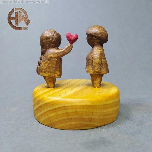 مجسمه چوبی فسقلی‌های عاشق/ کادویی و هدیه/ ولنتاین/ اچ وود