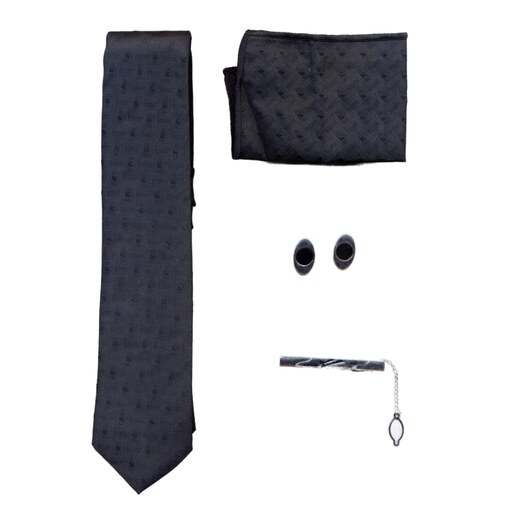 ست کراوات و دستمال جیب و دکمه سردست و گیره کروات مردانه مدل تک کد 5
