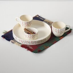 ست چایخوری دو نفره 4 تکه دستساز طرح  سرخه شامل دو فنجان و قندان و سینی سایز 2 قطر 23 سانت 